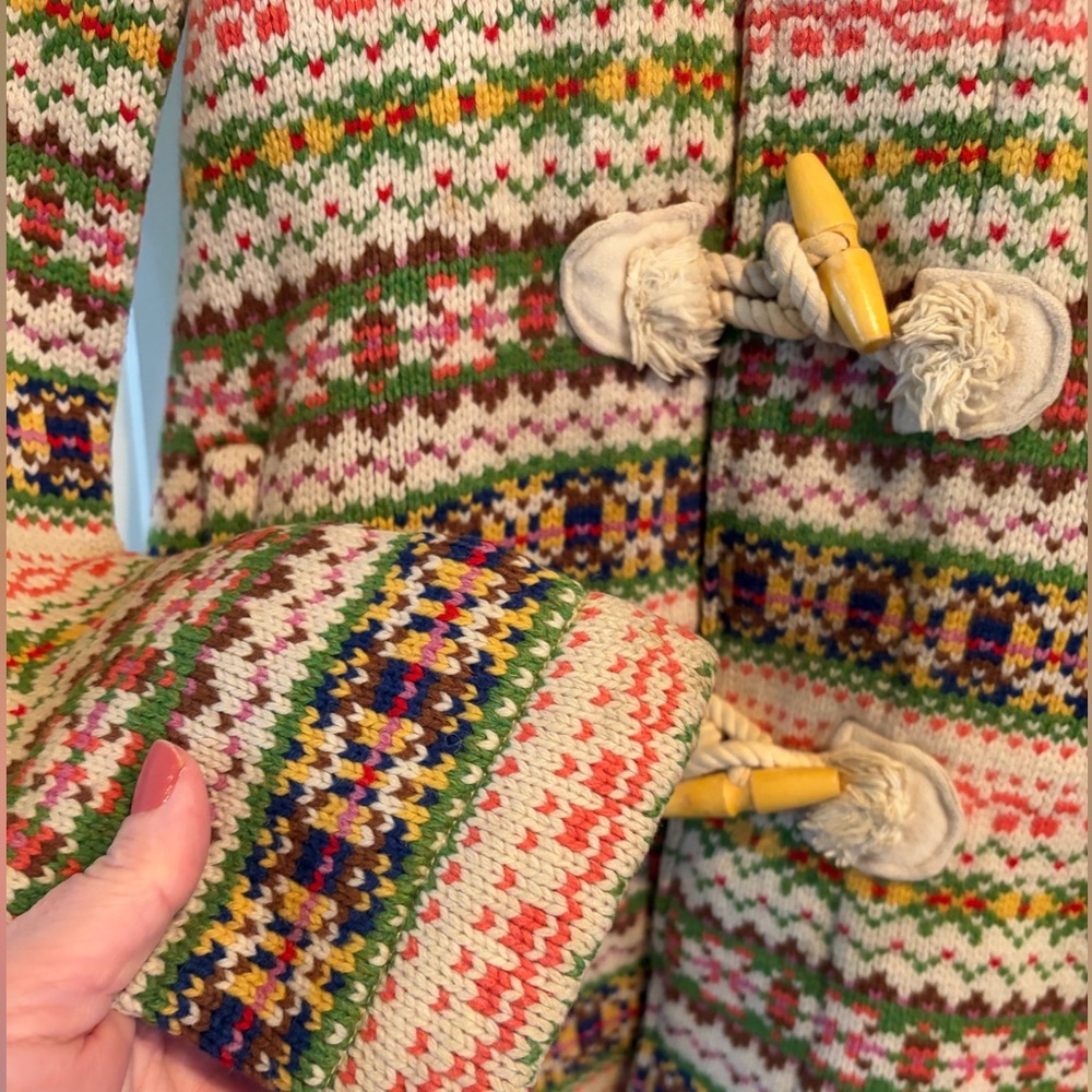 Anthropologie Vintage Sparrow 100% Lambs Wool Fair Isle Coat Women’s Small - Picture 5 of 13